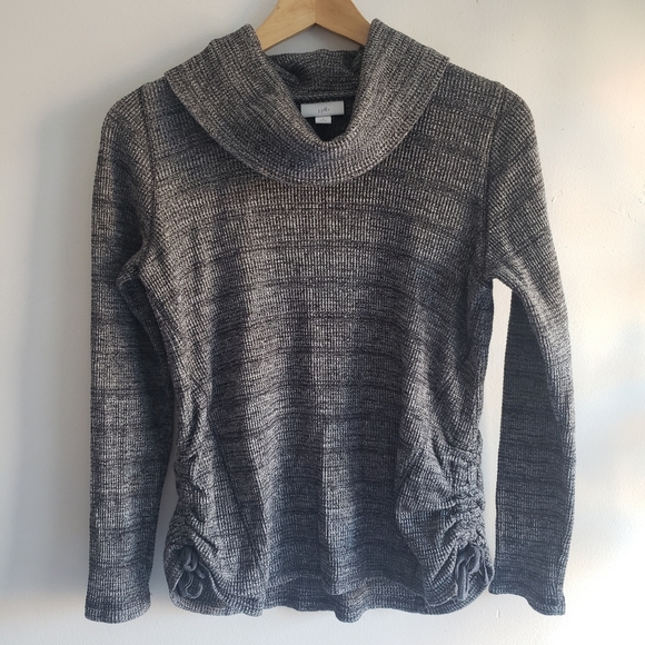 J. Jill Women's Gray Side-Tie Waffle Knit Cowl Neck Top Thermal Sweater S Petite - Picture 1 of 11